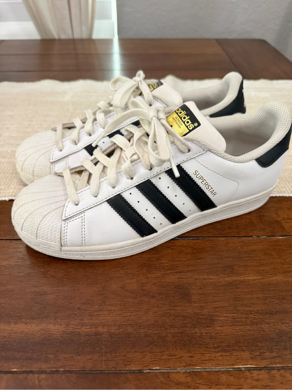 Adidas Superstar Black/White/Gold - Size 9.5W